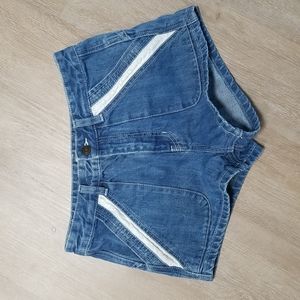 Free People Sweet Surrender High Rise Eyelet Trimmed Denim Shorts